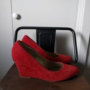 Express Suede Red Wedge Heels